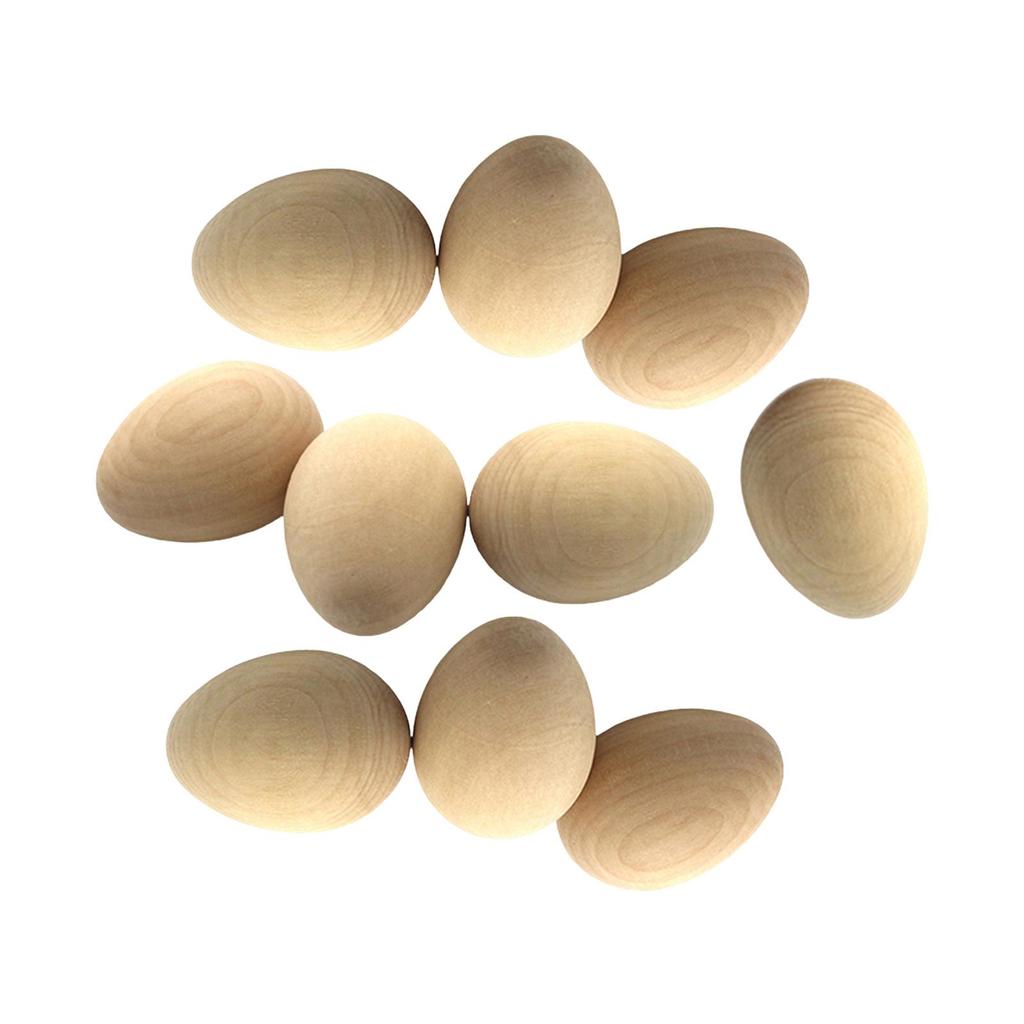 10x Wooden Blank Eggs Fake Eggs Painted Exercise Unfinished Wood Eggs with Flat