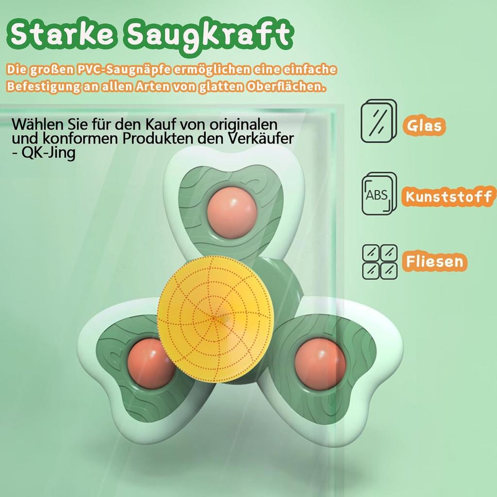 Suction Cup Toy Baby, Pack of 3 Baby Toys from 3 Months, Safe Bath Toy Baby, Travel Toy, Sensory Toy Baby, Spinner with Suction Cup, Table Toy Baby