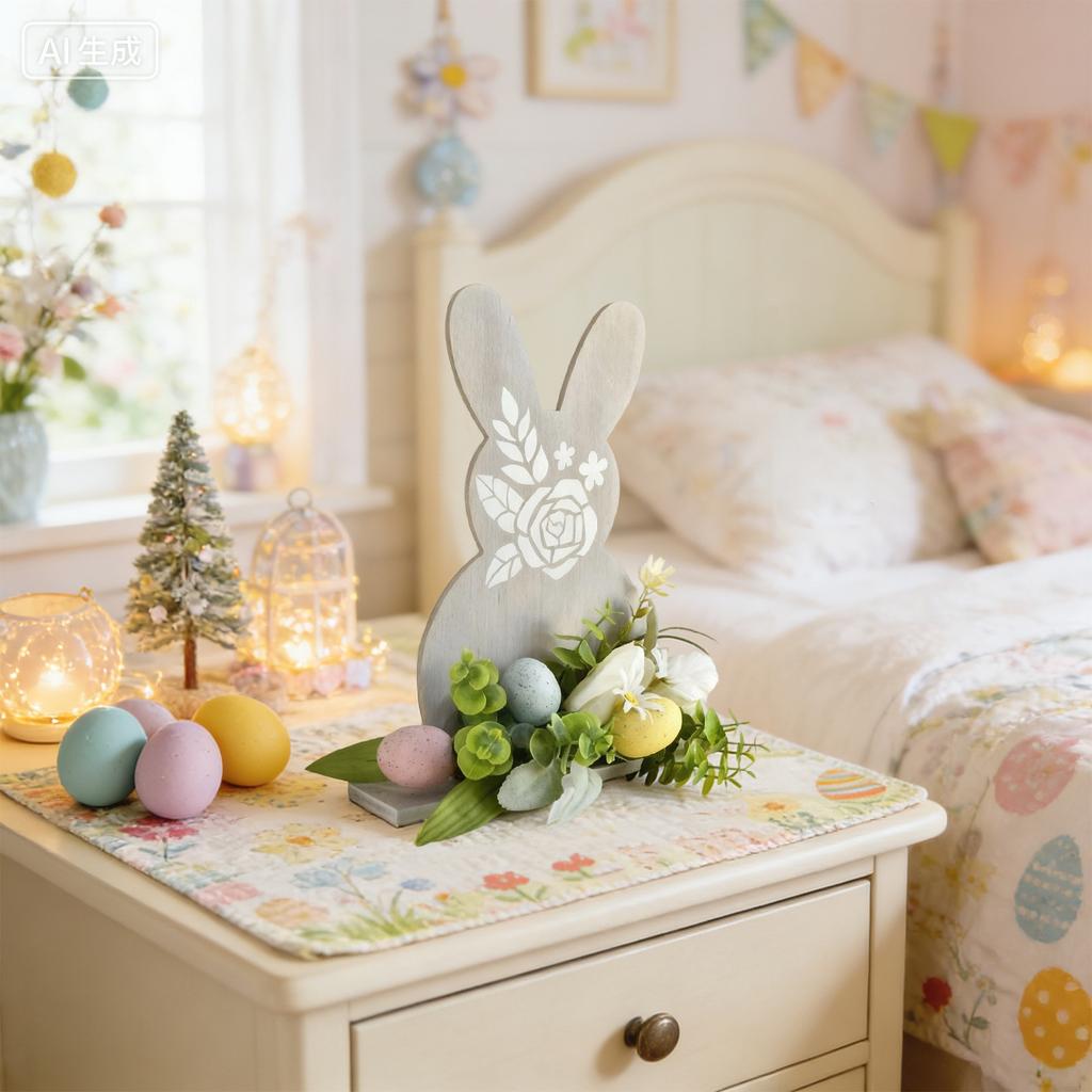Easter Bunny Wooden Decorative Print Creative Ornament For Holiday Party Decorations