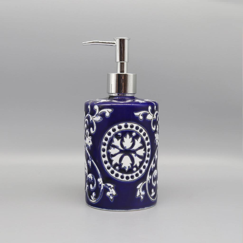 Liquid Soap Dispenser, Blue & White Ceramic, Bathroom Accessory