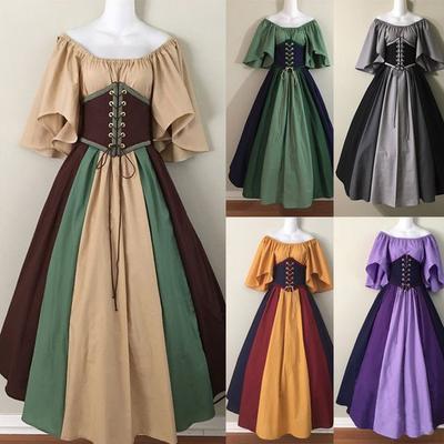 Cosplay Kostüm Mittelalter Farbe Retro Selbstanliegender Rock Fliegenärmelrock Großer Rock Ein-Schulter-Kleid Weibliches Cosp