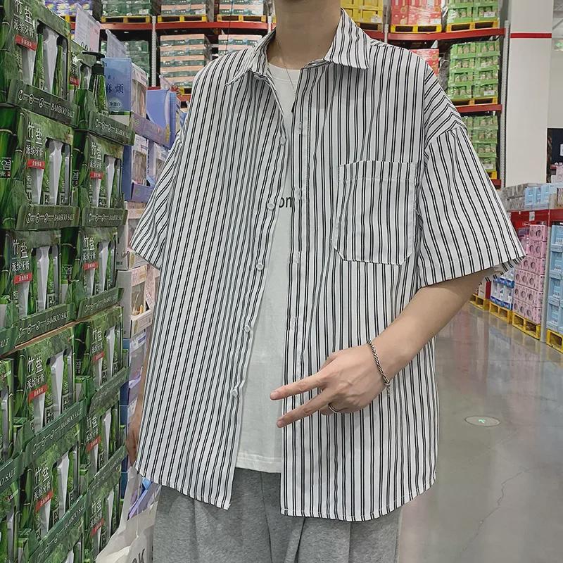 Men's Japanese Striped Short-Sleeve Casual Shirt - Summer Korean Style