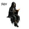 Gothic Dark Fantasy Figure, Reading Hooded Grim Reaper Statue, Halloween Resin Sitting Skeleton Figurine for Bookshelf Home Decor