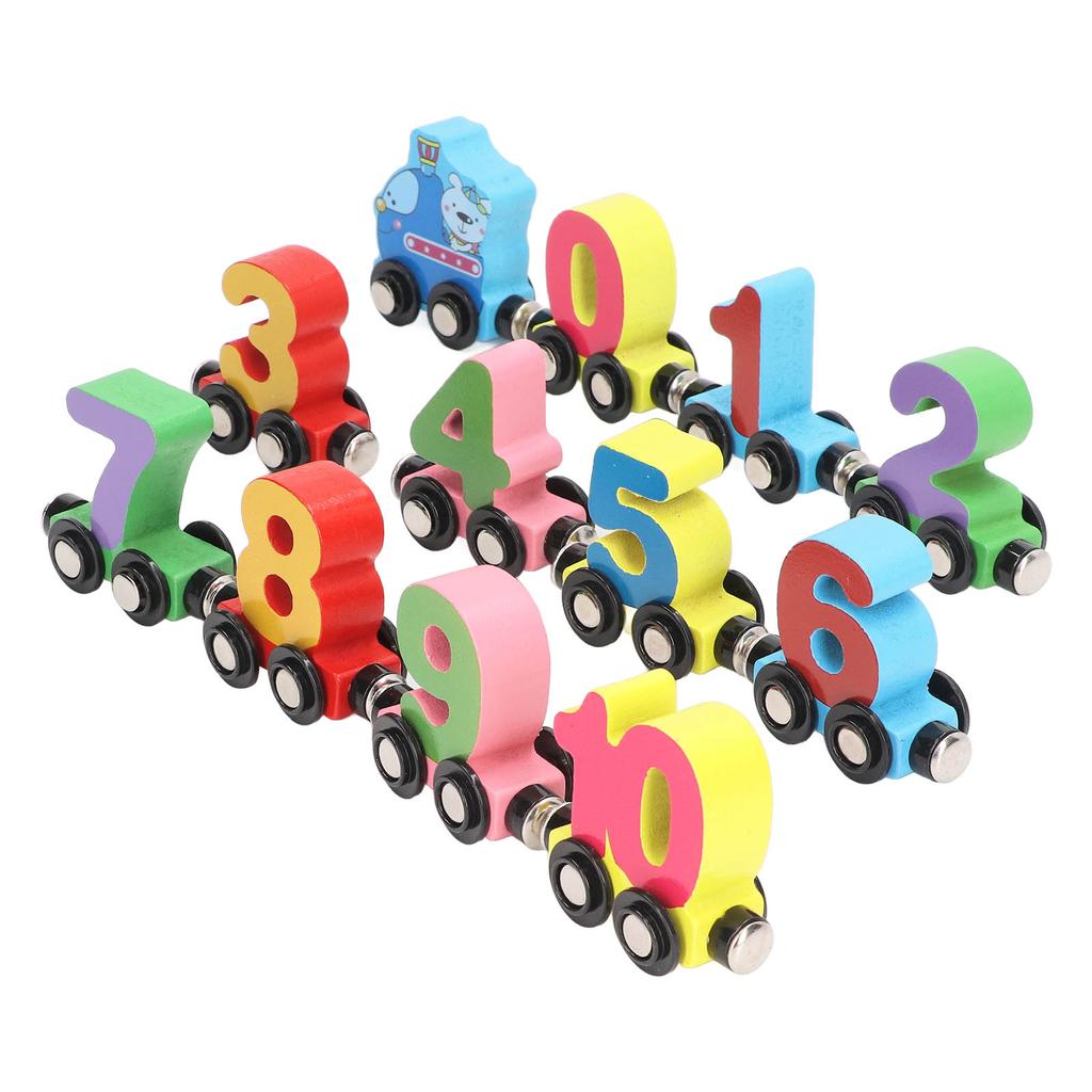 12pcs Wooden Magnetic Digital Train Cute Fun Early Education Trackless Numbers Trains Set for