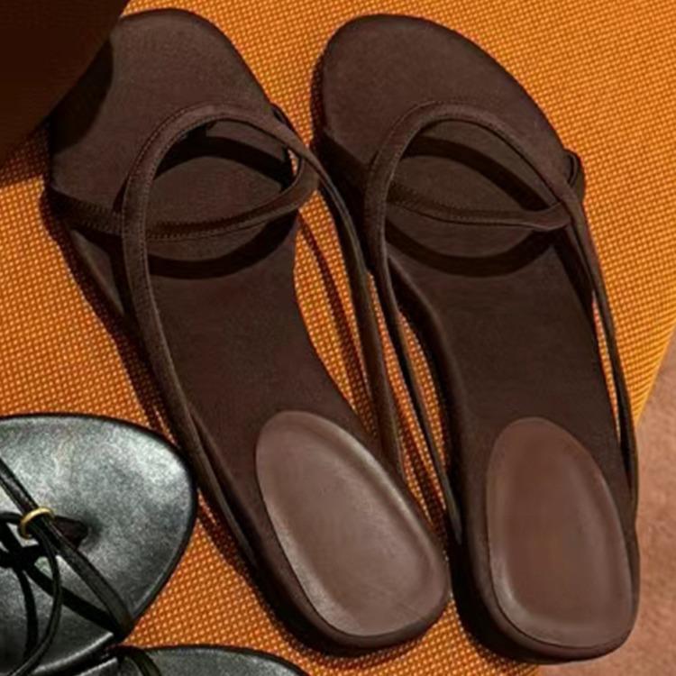 Leder Französisch Retro Dünner Riemen Zehensteg Sandalen Schuhe Damen tragen Sommer neu Strandurlaub flache coole Hausschuhe