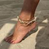 Ocean Vacation Style Starfish Scallop Shell Anklet, Bohemian Stacked Imitation Pearl Beaded Feet