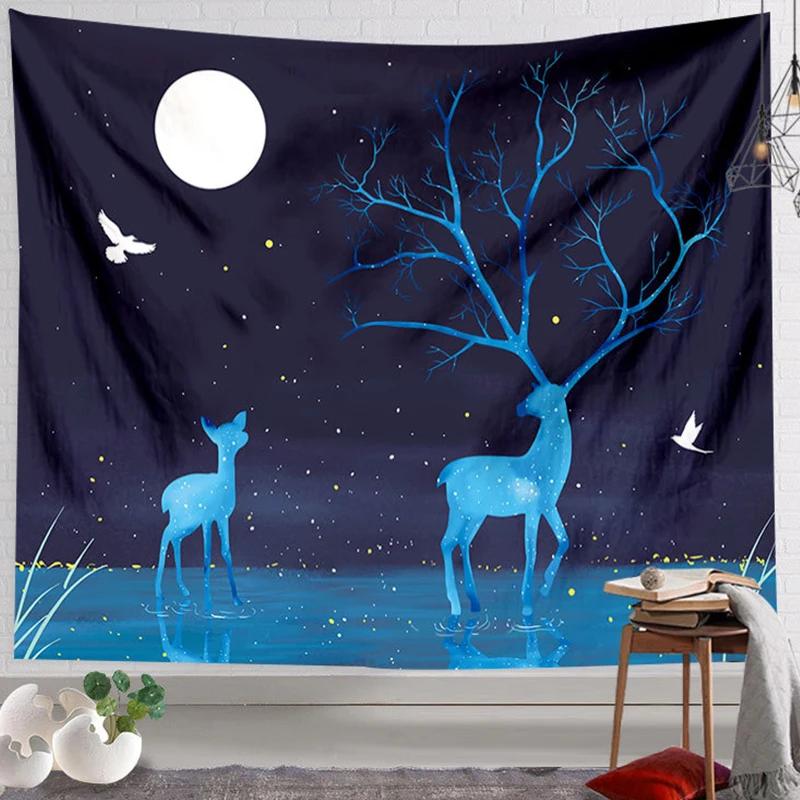 Christmas Elk Deer Tapestry Wall Decor Aesthetic Tapestry Home Decoration College Dorm Room Decor Art Tapestry Wall Hanging Decor