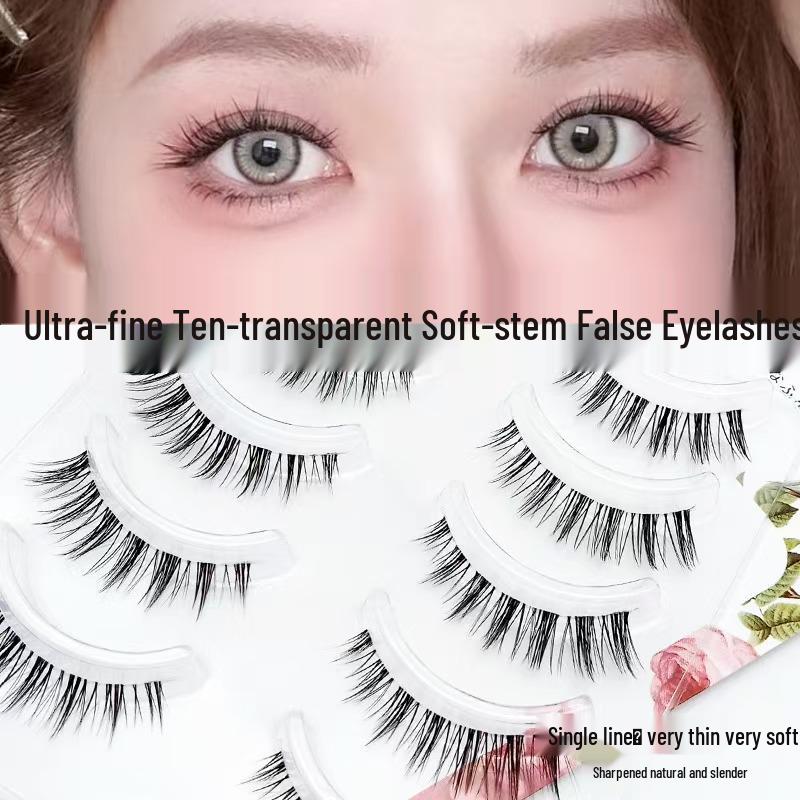 DFY-60: Five Pairs of Transparent Cross Style Eyelashes for Natural Nude Makeup