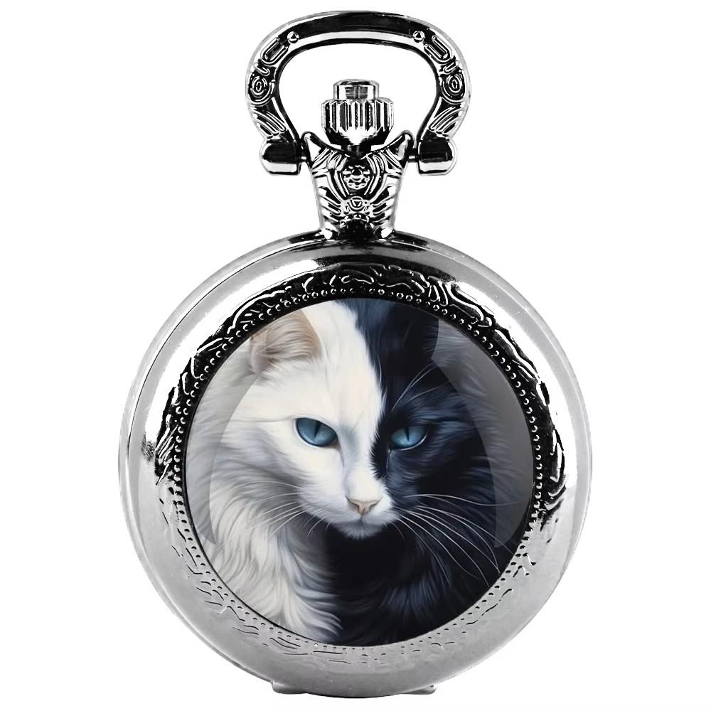 Vintage Retro negru alb chinezesc Yinyang cuarț Unisex bărbați femei ceas de buzunar cuarț colier pandantiv ceas lanț casual clasic cadran bijuterii cadou