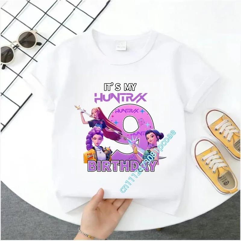 New K Pop Demon Huntersd T-shirt for Children Cartoon Birthday Number Printed T Shirts Girls Short Sleeves Tops Kids Clothing
