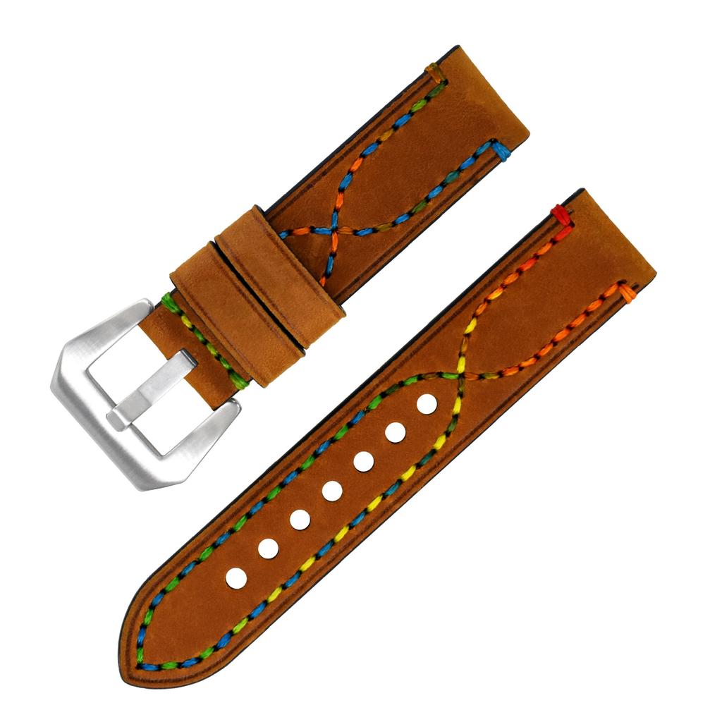 Handmade Color Thread First Layer Crazy Horse Leather Universal Watch Strap Adaptation 18 20 22 24 26mm