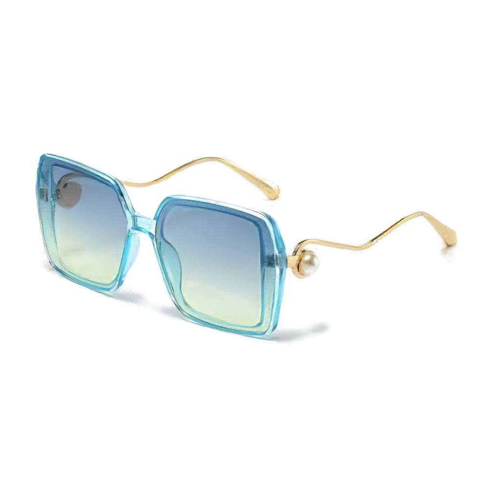 Sunglasses For Women Gradient Blue Yellow Frame Glasses Unique Double Frame Design Golden Spherical Decoration Modern Fashion