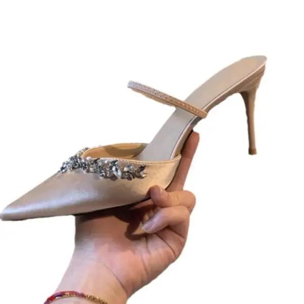 

Бежевые босоножки на каблуке Модная женская обувь 2024 Ремешок на щиколотке Черный Высокий Роскошный Для девочек Комфорт Закрытый Заостренный Прозрачный Низкий Повседневный 40