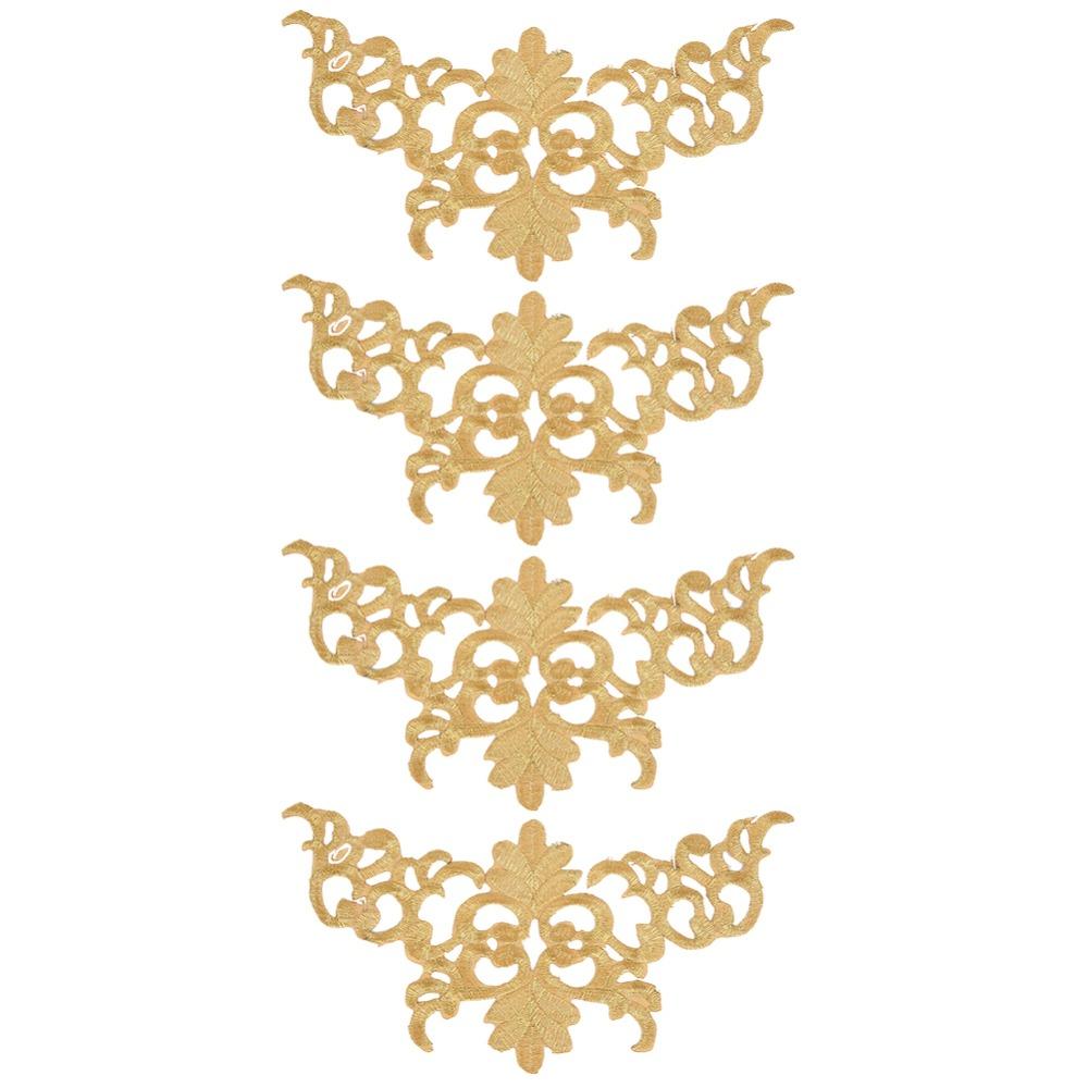 4PCS 8.86×4.16inch Applique Patch Gold Embroidery Iron On Patch  Clothing Decoration