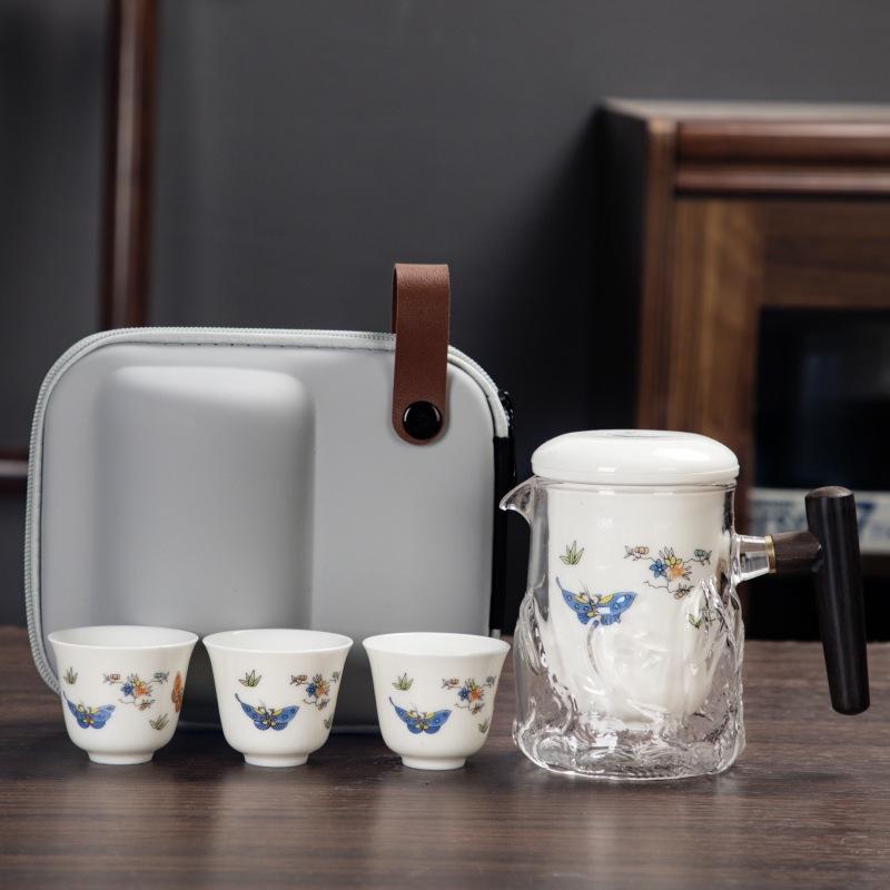 Portable Quick Cup Ceramic Travel Kung Fu Tea Set Outdoor Travel 1 Pot 3 Cups Coffee Teapot for Tea In a Cup Coffeeware Teaware