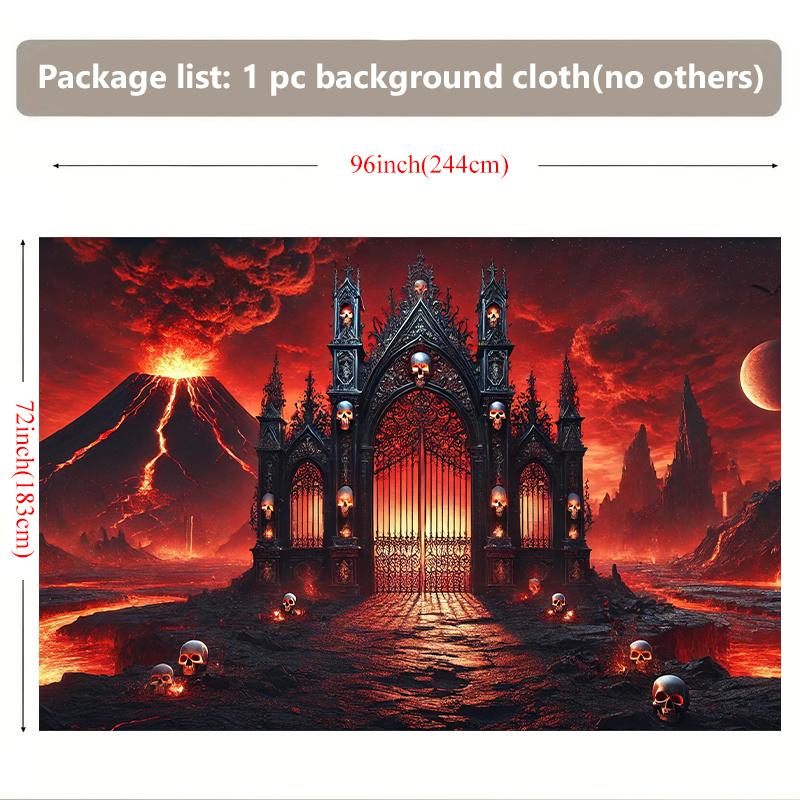 1 piece - 8x6 feet Gothic skull door background - Dramatic flames and polyester wall hanging of skullszyc
