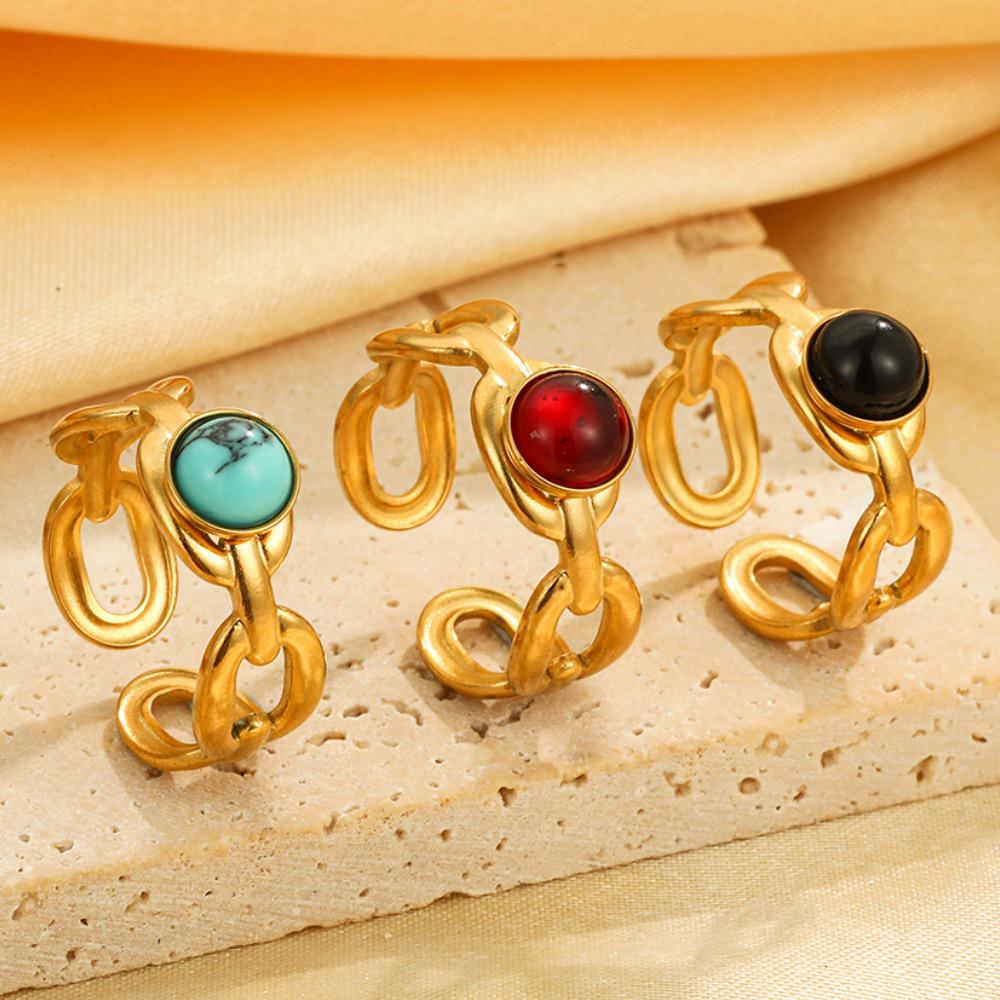 Titanium Steel Turquoise Adjustable Wide Band Ring