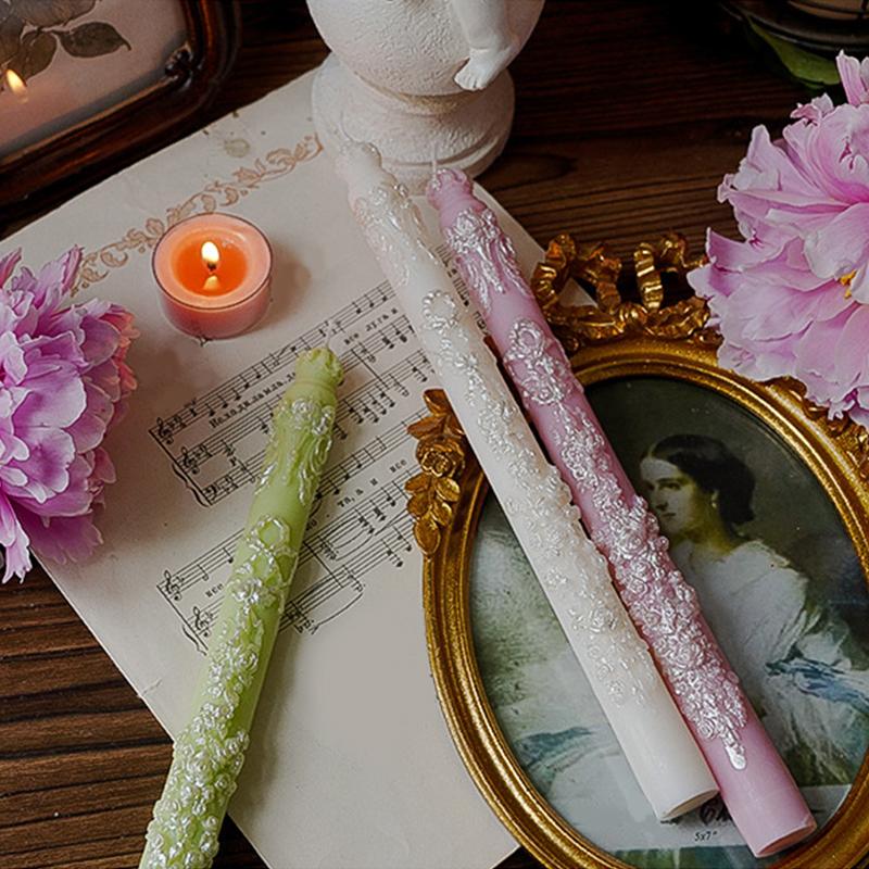 1PC Embossed Scented Candles Home Decoration Long Rod Candles Restauarant Long Candle Romantic 5 Colors