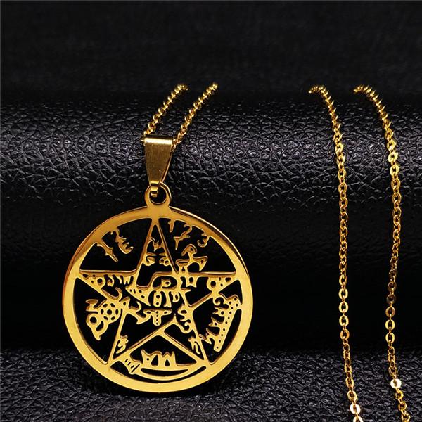 Je Tetragrammaton Hebräisches Pentagramm Edelstahl Halsketten für Männer Goldfarbe Männliche Kette Schmuck colar masculino N1163S