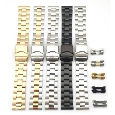 304 Solid Stainless Steel Strap 20mm 22mm Folding Buckle Curved End Men Women 3 Pointer Gold Metal Watch Band Accessories