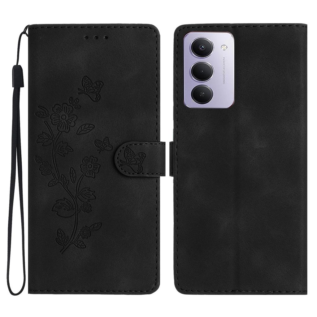 For Xiaomi Redmi 15 5G (Global) (169mm)/15 4G (169mm) Case Leather Imprinted Flower Phone Cover Wallet with Wrist Strap