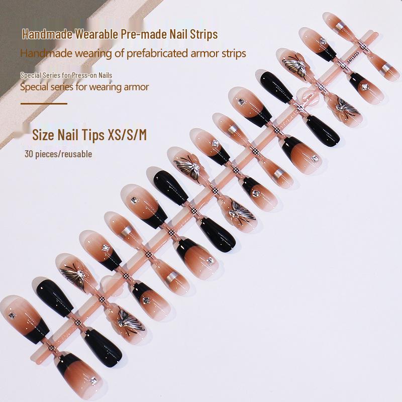 

Luxury Rhinestone Butterfly Press-On Nails - French Manicure Spicy Girl Tips