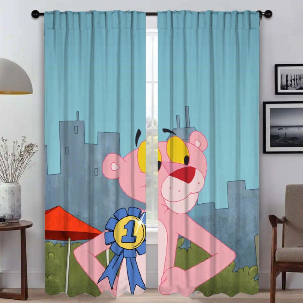 Pink Panther Elegant Room Curtains for Camera Partition Window Curtain for Room 2 Panel Halloween Decoration Shades Living Child