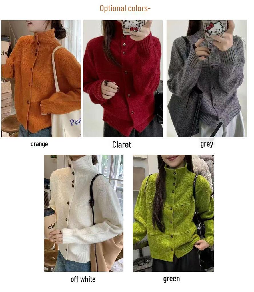 Women's Winter Korean High Neck Wool Sweater Coat - Casual, Warm, Single-Breasted, Loose Fit.