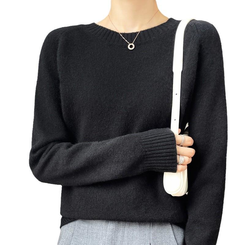Women's 2024 Autumn/Winter Cashmere Pullover: Round Neck, Raglan Sleeve, Loose Fit, Long Sleeve Sweater.