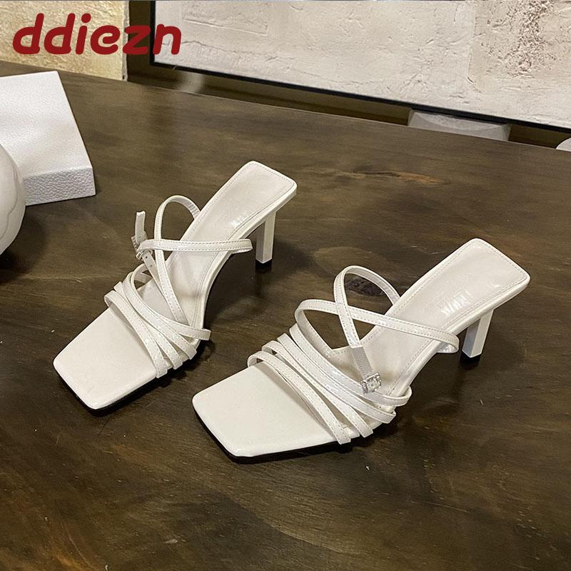 Fashion Female Ankle Strap Footwear Pumps Women High Heels Shoes Square Toe Fashion Shallow Party Ladies Thin Heels Shoes