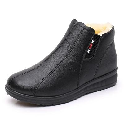 Zapatos de Moda para Madre Zapatos de Algodón Invierno Cálido Antideslizantes Suela Blanda Botines de Tobillo Zapatos para Mujeres Mayores Zapatos de Cuero con Terciopelo