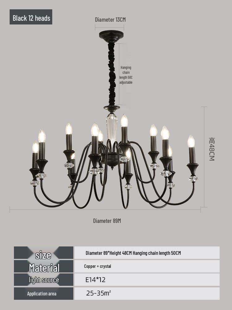 Luxury All-Copper French Chandelier: Retro Candle Pendant for Living Room, Dining Room, or Master Bedroom
