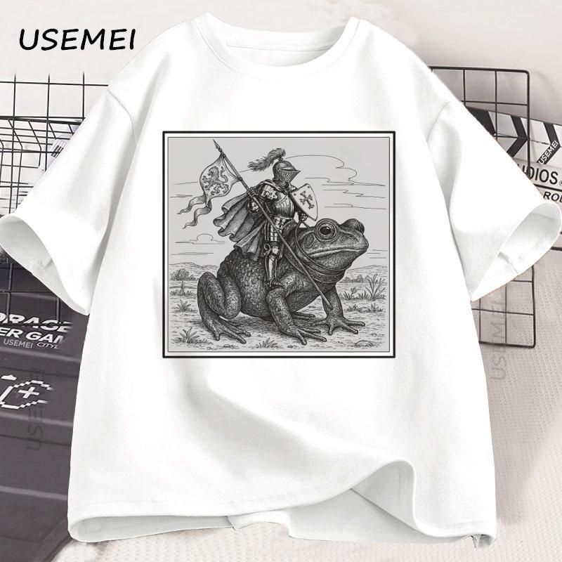 

Vintage Medieval Knight T Shirt Funny Frog Knight Rider Tshirt Fashion Cotton Crew Neck Short-sleeved Top Men Women Clothes -... S разноцветный