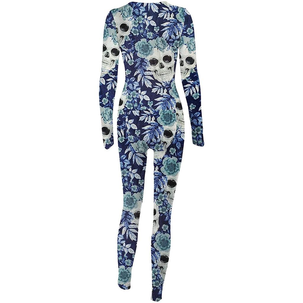 Women's Button-Down Halloween Print Functional Buttoned Flap Adults Jumpsuit
