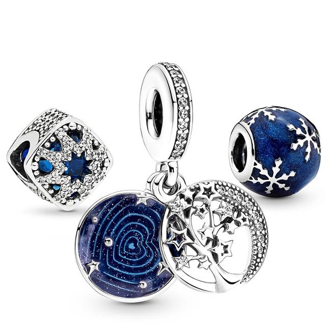 3pcs /Lot Blue Enamel Globe Charms Beads Star Pendant Fit Diy Brand Charm Bracelets Necklaces For Women Fashion Jewelry Making