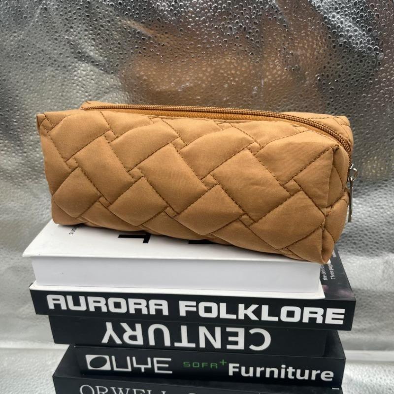 Quilted Geometric Pattern Large-capacity Student Stationery Bag Pencil Case Solid Color Stationery Simple Storage Bag Stationery Box New