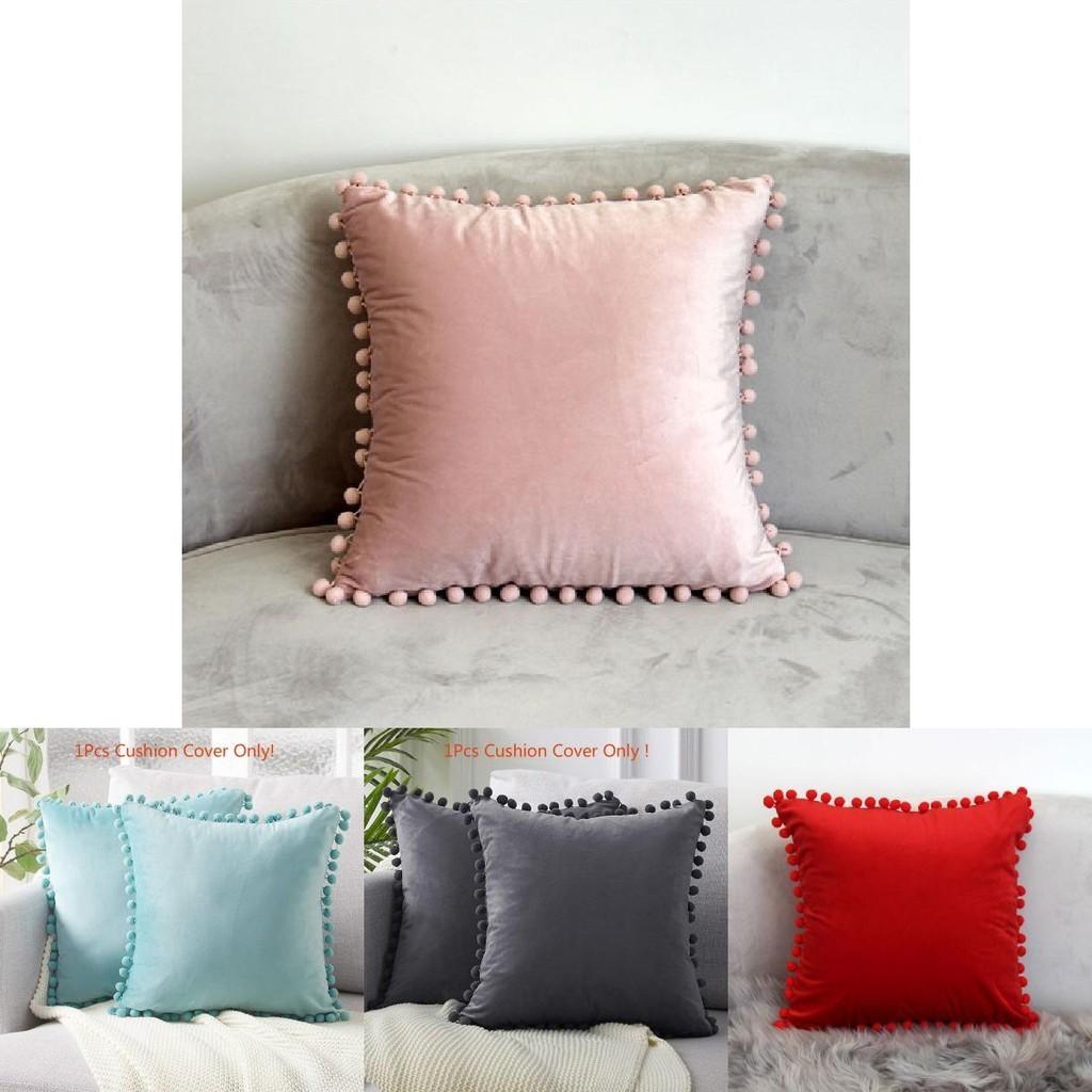 Luxuriöser 45x45cm Pompon Kissenbezug aus weichem Samt für elegante Heimdekoration