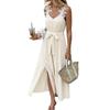 Women's Summer 2026 Floral Spaghetti Strap Maxi Dress with Waist-cinching Lace-up and Split