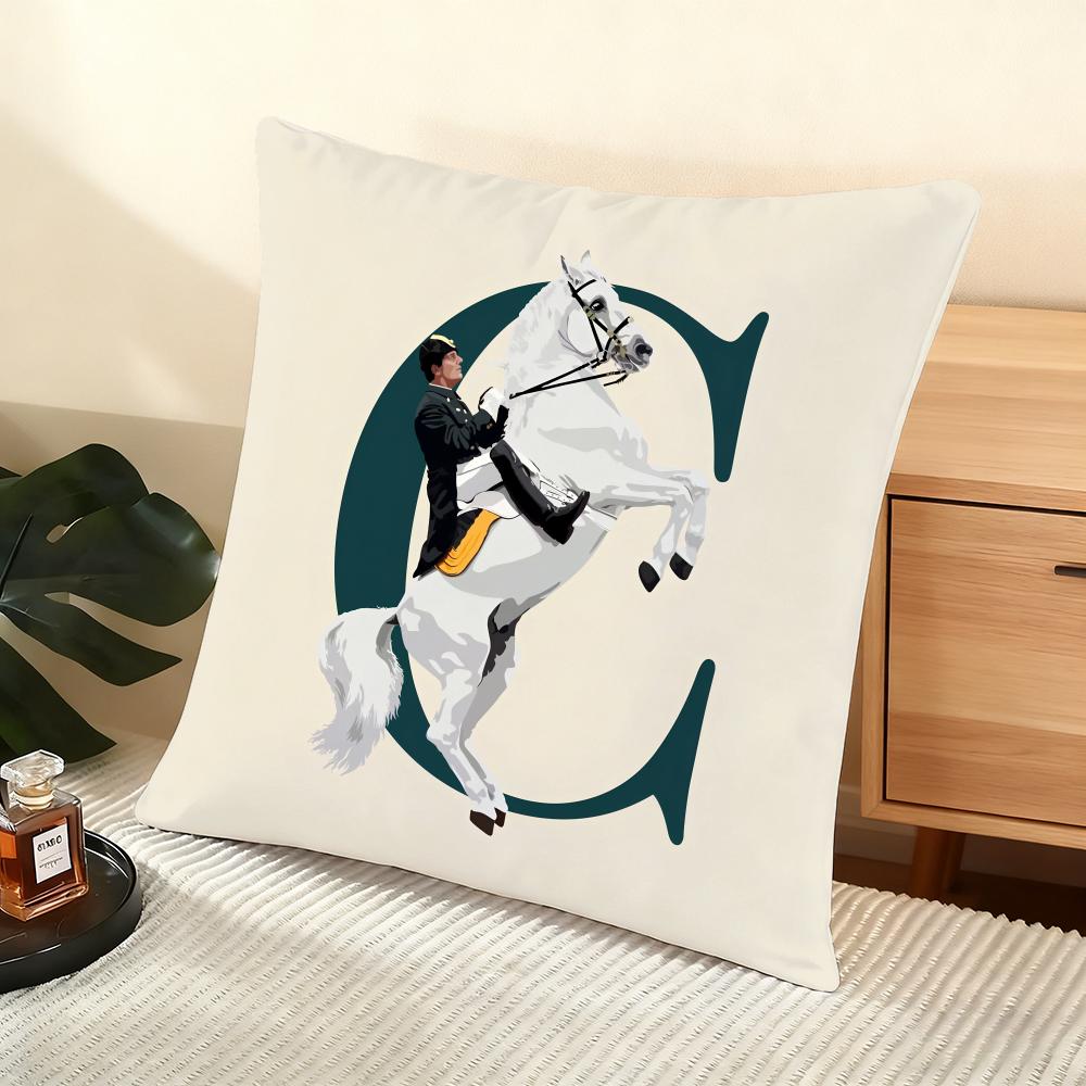 Letter Horse Cushion Cover Soft Short Plush Pillow Cover Smooth Cozy Texture Aesthetic Cushion Case Home Decor