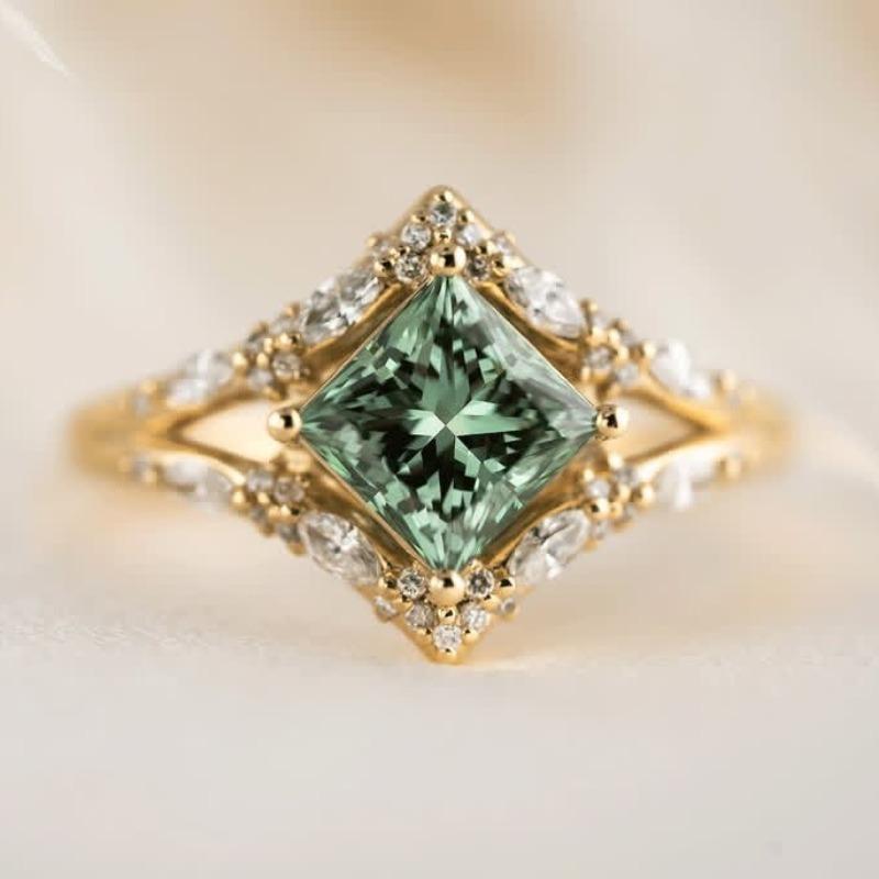 European and American new able square emerald zircon inlaid luxury personalized women's ring