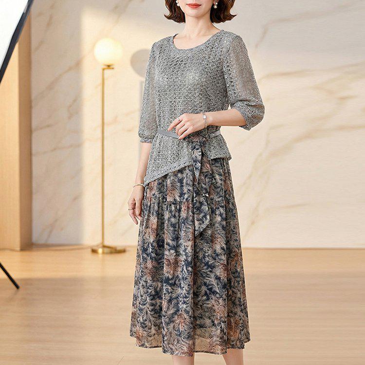 

2026 Spring/Summer Women s Slimming Two-Piece Set: Light Luxury, Korean Style, Elegant Tummy-Covering Dress for Moms 3XL (approx. 120-135 lbs)