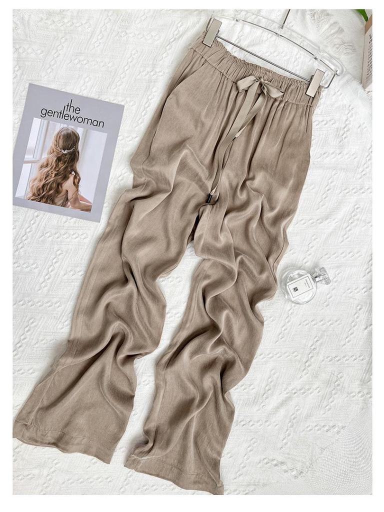2025 European-Style Women's Wide-Leg Satin Pants for Spring & Summer