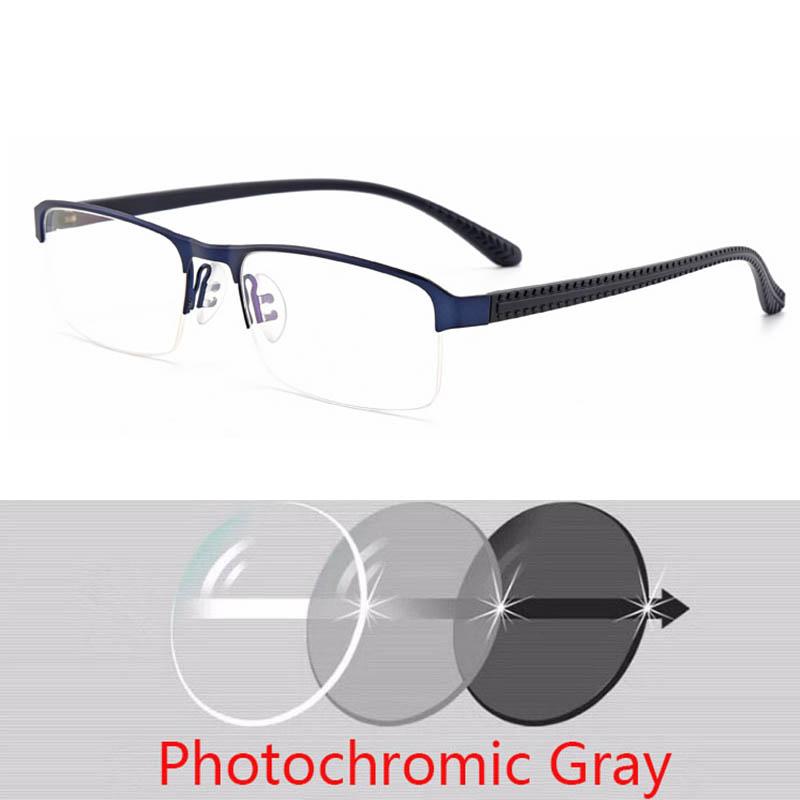 Photochromic Reading Glasses Men Aspheric Hard Resin Lense Reader Eyeglasses Flexible Temples Legs Half Frame Male Presbyopia