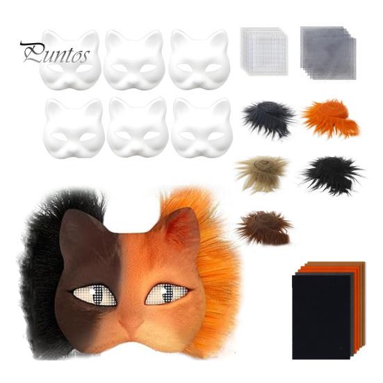 DIY Therian Masque Kit Cat Fox Dyreansiktspute med pels Halloween Rollespill rekvisita for Masquerade Carnival Cosplay Party Supplies