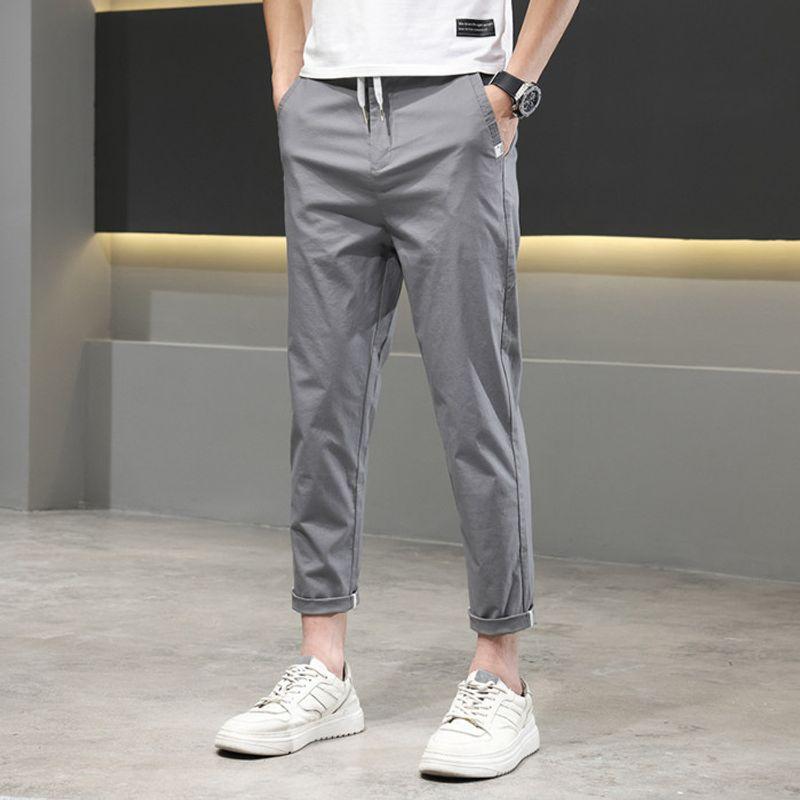 Of Foreign Trade Surplus: Summer Thin Pure Cotton Straight-Leg Trendy Casual Pants for Men, Breathable Versatile Drawstring Cropped Dress Pants