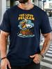 Unisex Olive Green Crew Neck Tee The Loud Pelican Cartoon Bird Stump Anchor Wave Retro Coastal Bird Lover Soft Cotton Casual Top