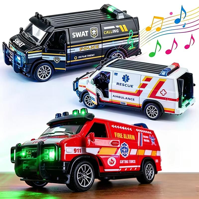 2026 Alloy Ambulance Rescue Van Pull Back Car Model Toy with Light  Sound, Simulation Emergency Vehicle Kids Educational Play Collection
