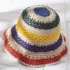 Sombrero de Cubo de Ganchillo a Rayas Arcoíris de Verano para Mujer Sombrero Panamá Plegable de Ganchillo Visera Solar de Playa para Mujer