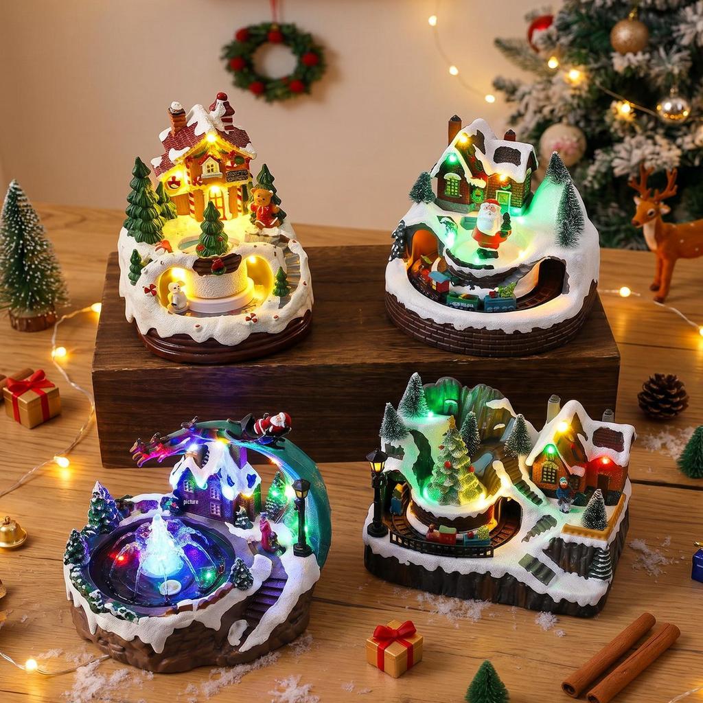 Christmas Glowing Snow House Music Box: Festive Resin Ornament & Night Light Gift