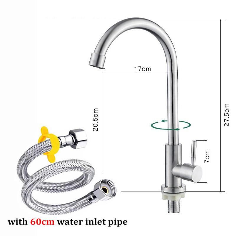 304 Stainless Steel Kitchen Single Cold Water Faucet Full Copper Vegetable Sink Sink Splash-proof Rotatable Faucet